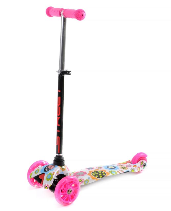 Самокат 3-х колесный с принтом, светящиеся колеса, разные расцветки арт.RR1-S