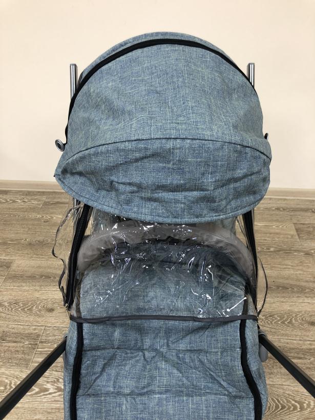 Санки-коляска Galaxy Snow kids 3-3С джинс серый с зеленым