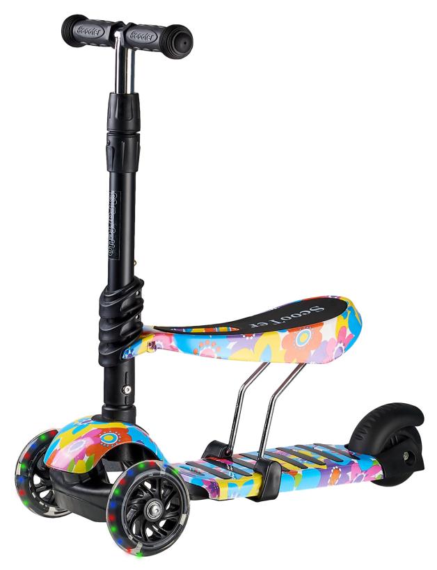 Самокат Farfello 2 в 1 принт цветы, передние колеса с подстветкой арт.WX-3-in-1