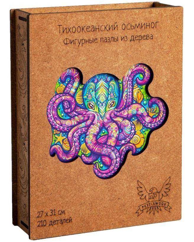 Деревянный пазл Puzzlewood "Тихоокеанский Осьминог" размер М 22*33 см 214 деталей