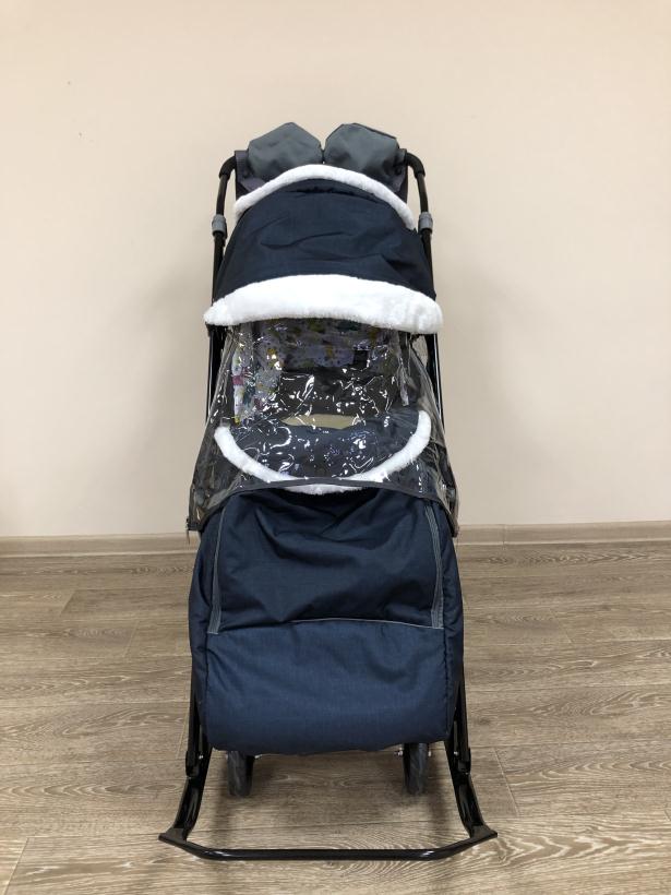 Санки-коляска Galaxy kids 1-1 Plus лен темно-синий