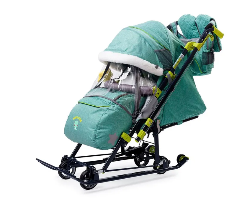 Санки коляска Ника детям 7-7 зеленый в джинсовом стиле