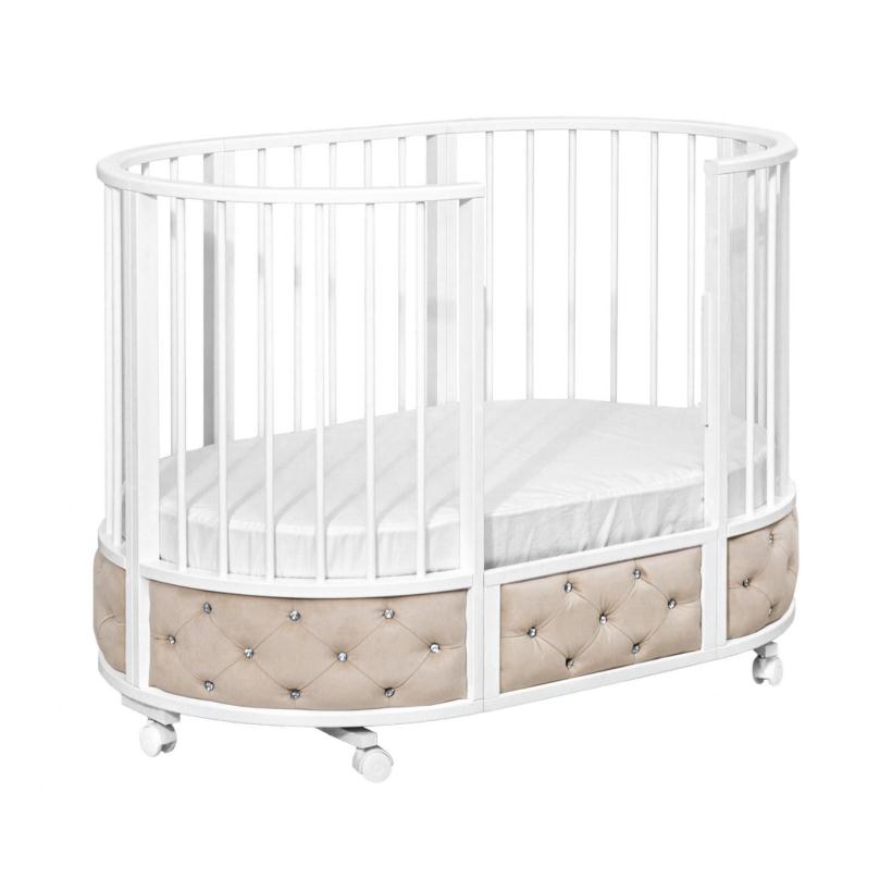 Кровать Островок уюта EVA декор VIP (велюр, стразы) поперечный маятник, колесо, капучино/белый