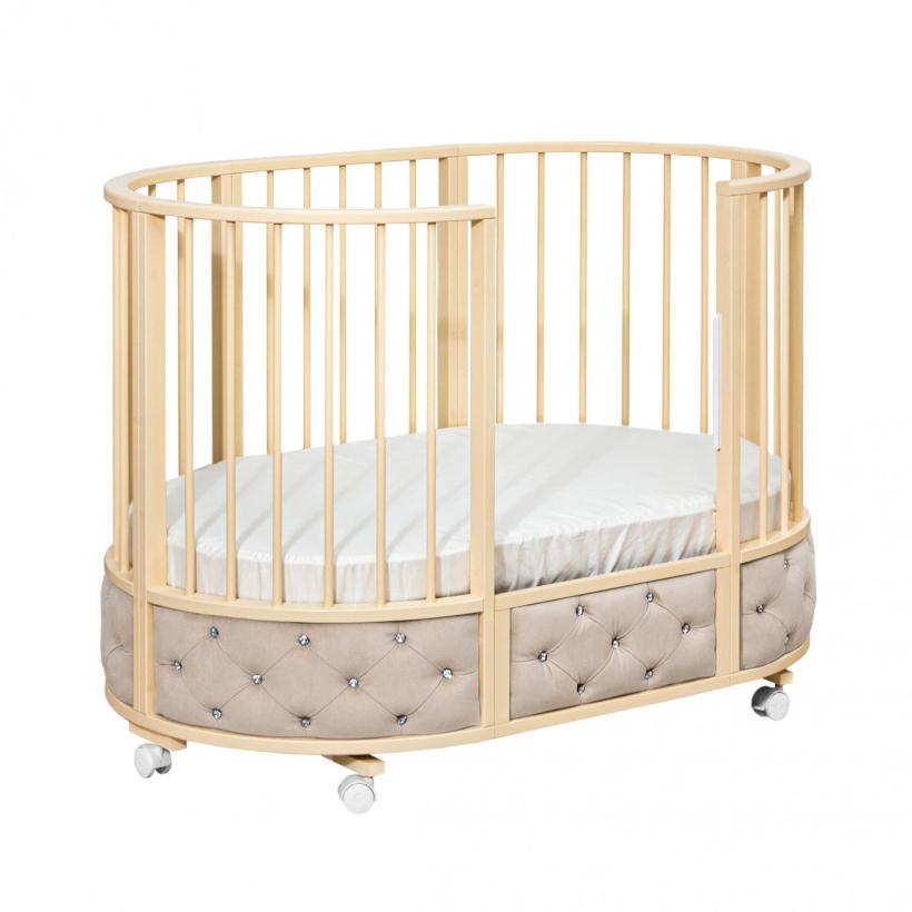 Кровать Островок уюта EVA VIP (велюр, стразы) поперечный маятник, колесо, капучино слоновая кость