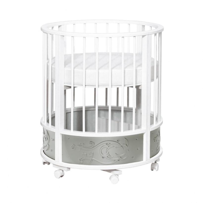 Кровать Островок уюта EVA с подсветкой Галактика, поперечный маятник, колесо, цвет серебро/белый