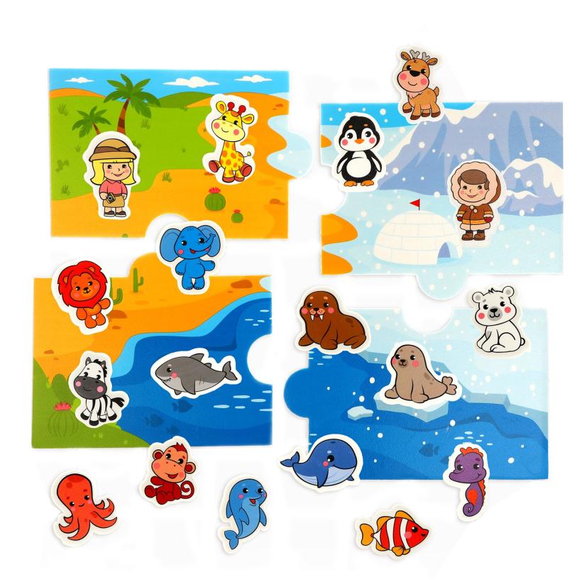 Стикеры для купания Кто где живет, в наборе игровое поле-пазл и 18 стикеров арт.939828