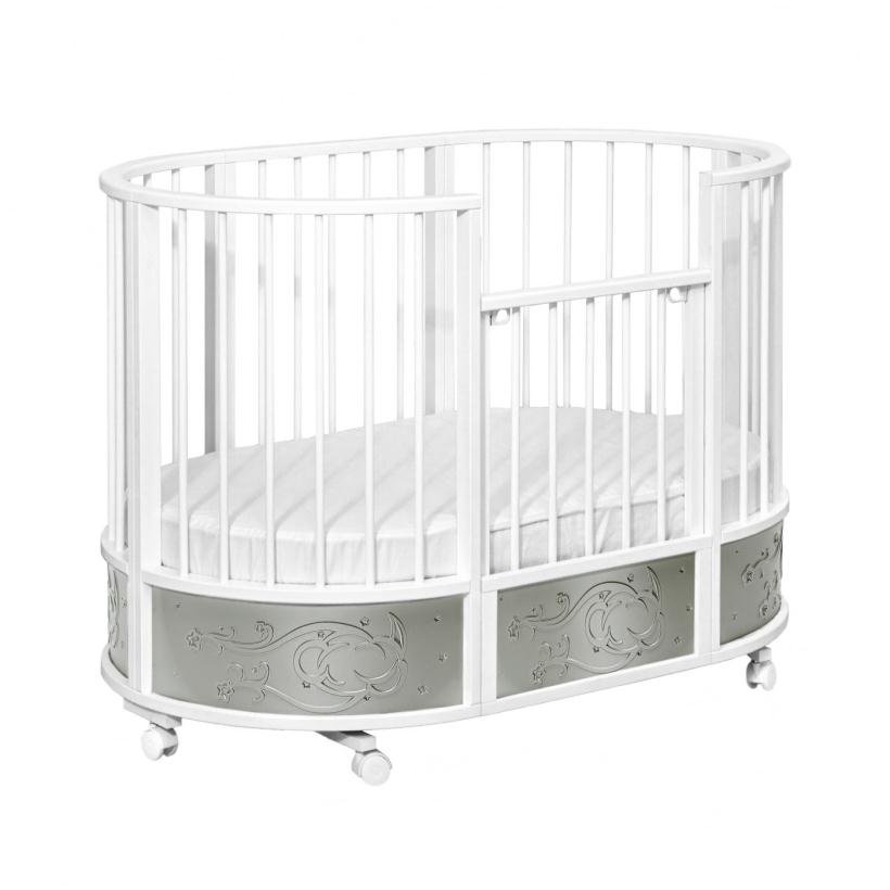 Кровать Островок уюта EVA с подсветкой Галактика, поперечный маятник, колесо, цвет серебро/белый