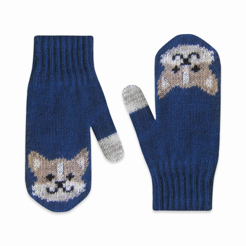 Варежки двойные Корги р.14 джинс/св.бежевый/бежевый арт.2с229