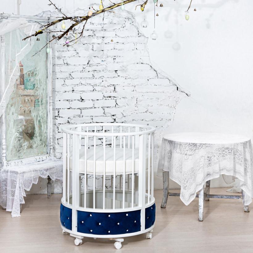 Кровать Островок уюта EVA декор VIP (велюр, стразы) поперечный маятник, колесо, цвет синий