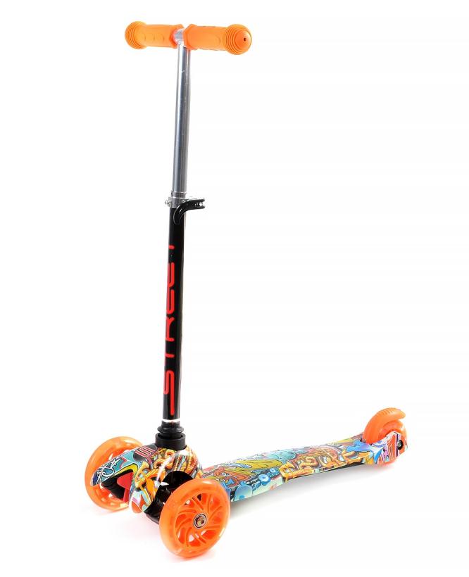 Самокат 3-х колесный с принтом, светящиеся колеса, разные расцветки арт.RR1-S