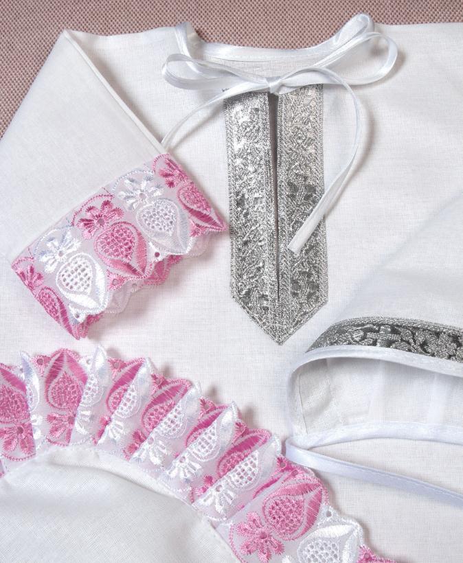 Набор для крещения (уголок, рубашка, чепчик) бязь розовый 0-3 мес арт.935