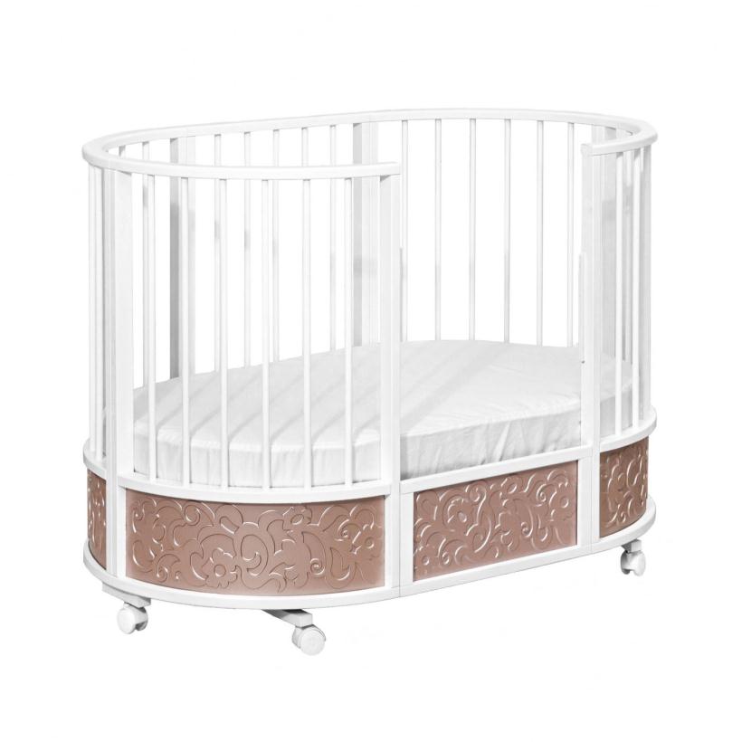 Кровать Островок уюта EVA декор арабески, поперечный маятник, колесо, цвет капучино/белый