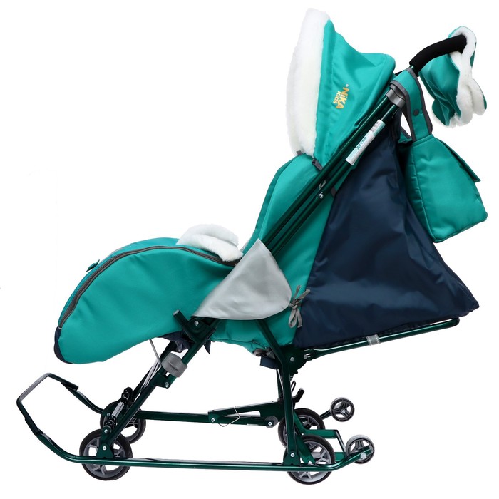 Санки-коляска Nika Наши детки 4-1 рисунок с котенком изумрудный арт.НДТ4-1/8