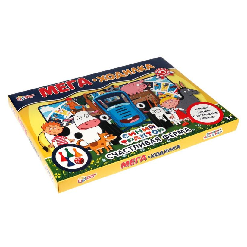 Настольная игра Мега-ходилка Умные игры Счастливая ферма.Синий трактор 420*290*30мм в коробке