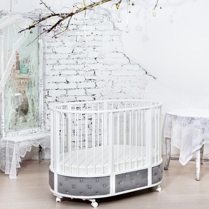 Кровать Островок уюта EVA декор VIP (велюр, стразы) поперечный маятник, колесо, цвет серый