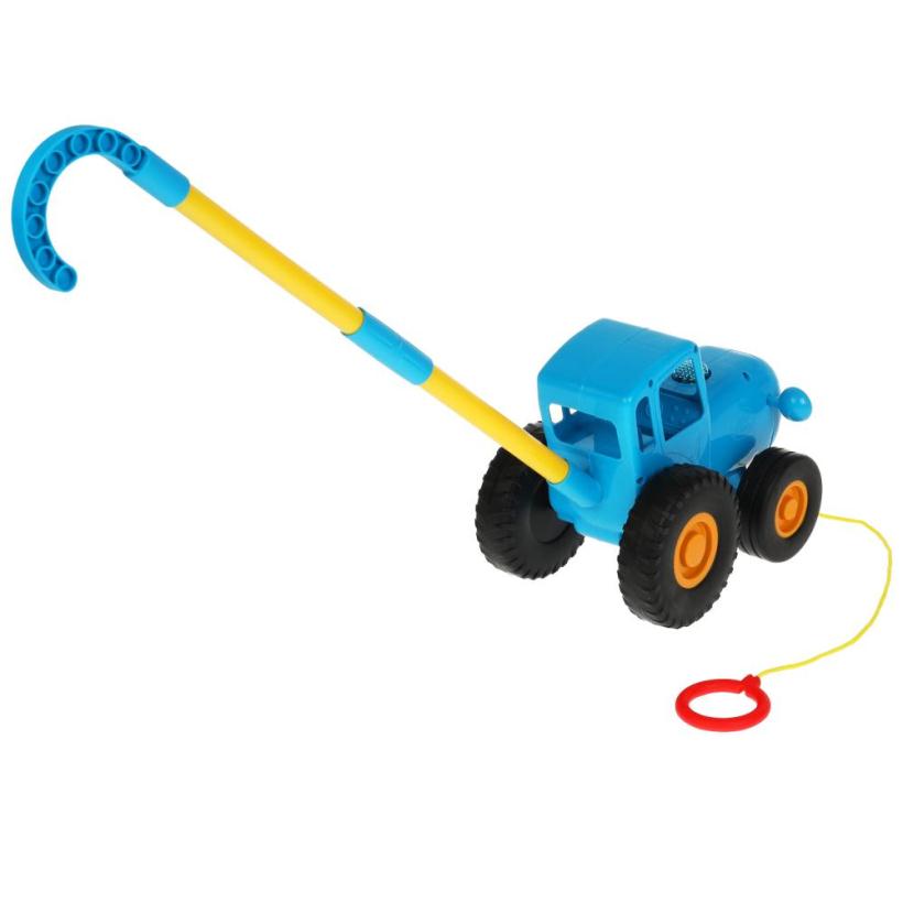 Каталка Синий трактор с палкой, 9 песен, свет, палка и веревка для катания арт.HT826-R