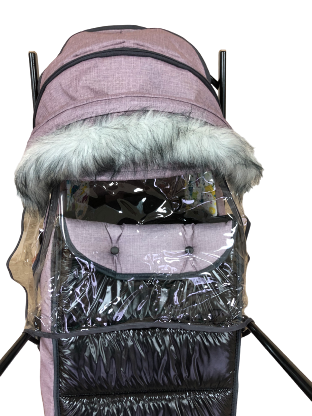 Санки-коляска Galaxy Glory Gloss пудровый с меховой отделкой