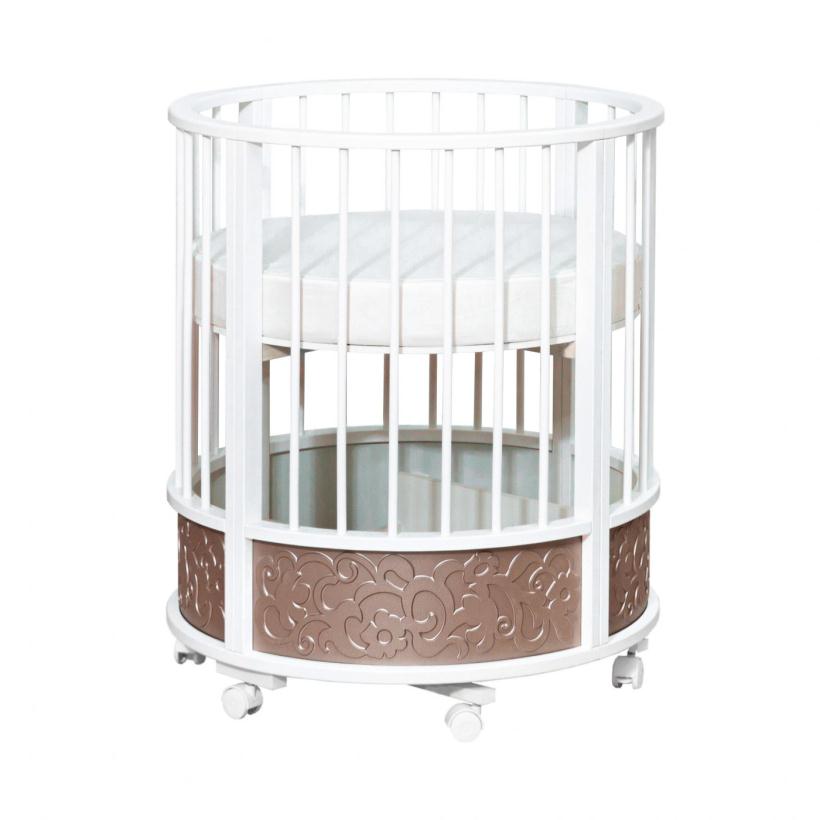 Кровать Островок уюта EVA декор арабески, поперечный маятник, колесо, цвет капучино/белый