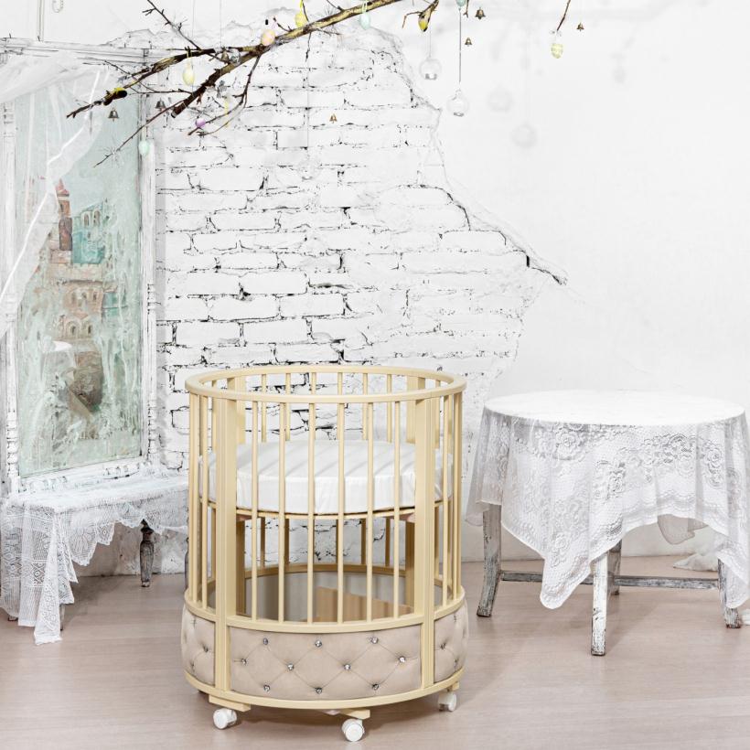 Кровать Островок уюта EVA VIP (велюр, стразы) поперечный маятник, колесо, капучино слоновая кость