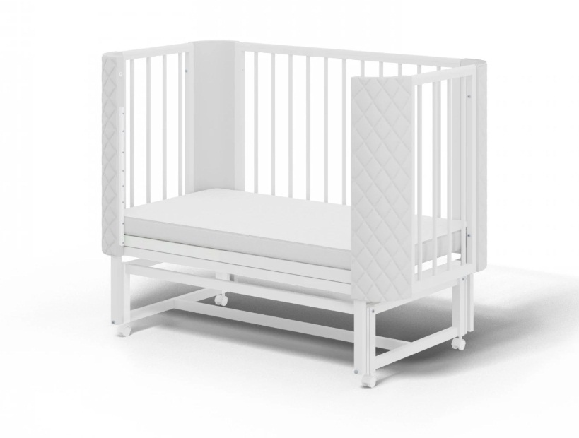 Детская кроватка с маятником Млада Премиум белый (экокожа)