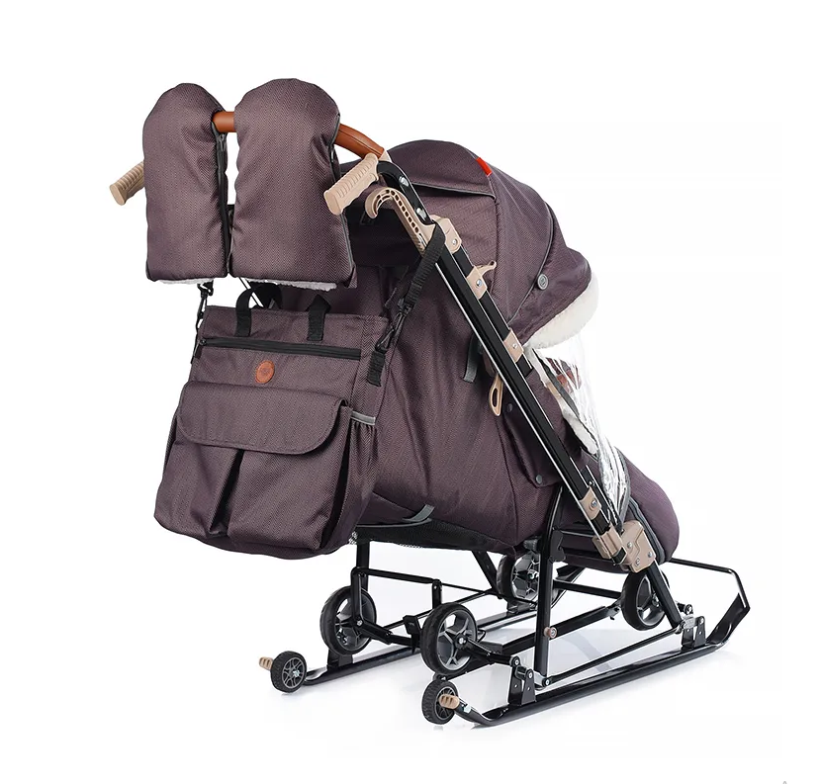 Санки коляска Ника детям НД7-8K в елочку коричневый