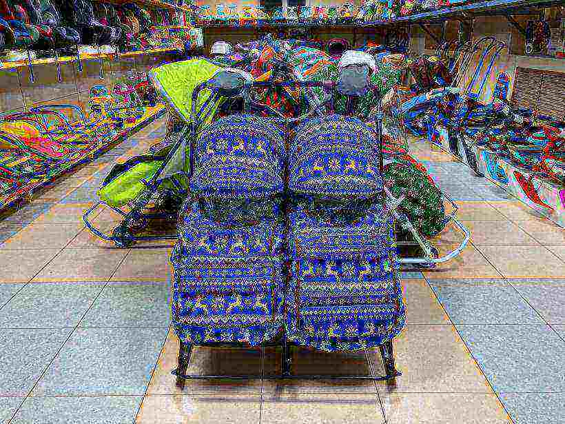 Санки коляска для двоих детей Galaxy Полярная ночь Олени на синем