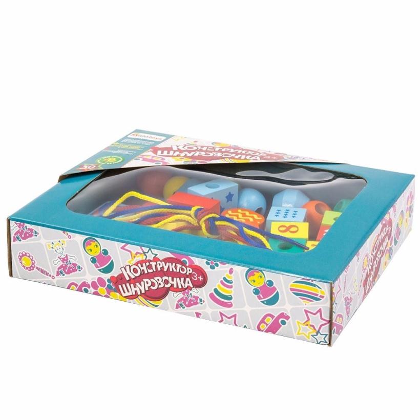 Конструктор деревянный Шнуровочка с цифрами 30 деталей