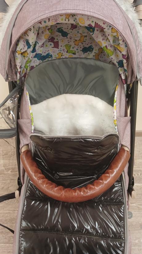 Санки-коляска Galaxy Glory Gloss пудровый с меховой отделкой