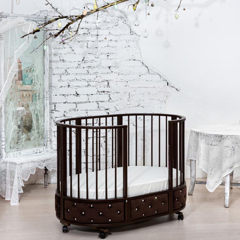 Кровать Островок уюта EVA декор VIP (велюр, стразы) поперечный маятник, колесо, цвет венге