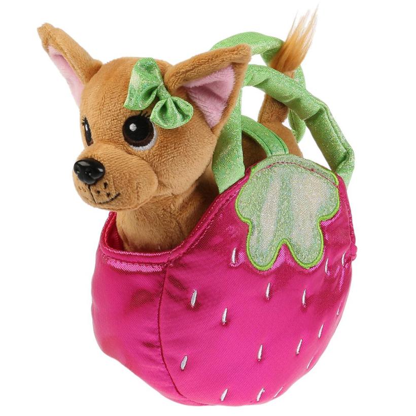Мягкая игрушка "Мой питомец" Собака в сумочке "Клубничка" 15см