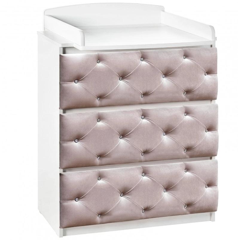 Комод Островок уюта ЕVА «VIP» съемный пеленальный стол, декор велюр, стразы, пудра