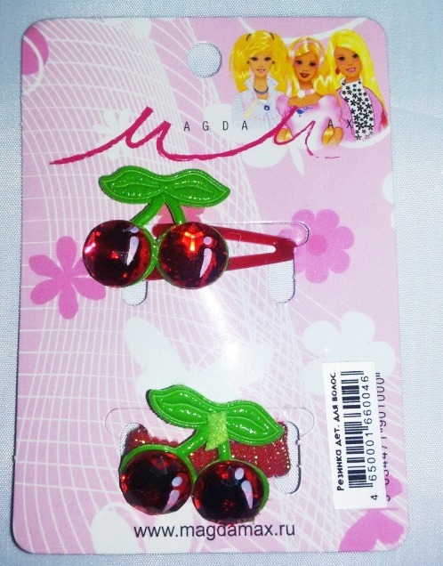 Резинка д/волос "Вишенки" 1шт + заколка 1 шт в уп.