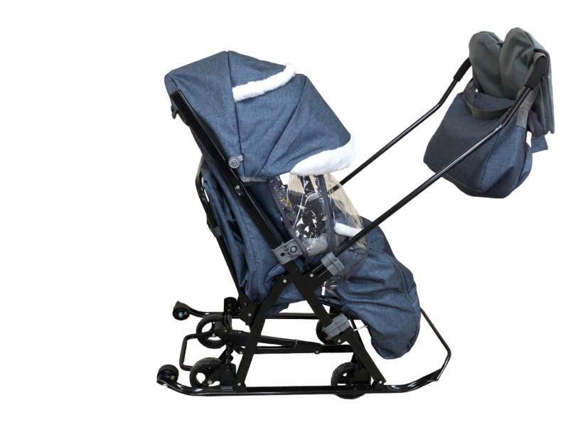 Санки-коляска Galaxy kids 1-1 Plus лен серо-зеленый