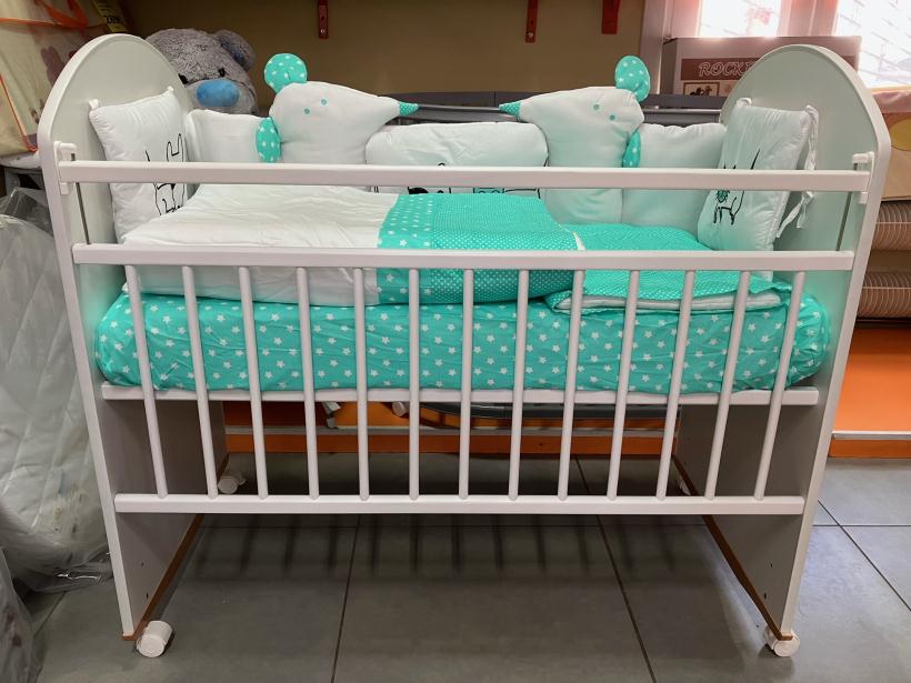 Кровать Белуччи колесо, качалка, цвет белый