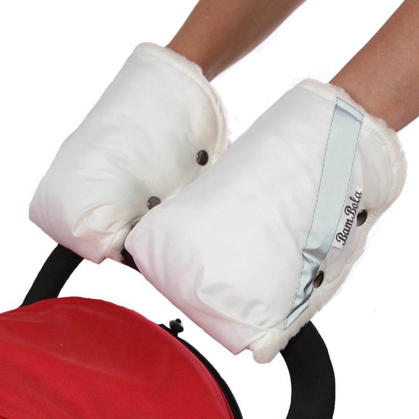 BAMBOLA Муфты-варежки для коляски шерстяной мех+плащевка 055В (Белый)