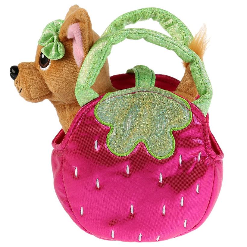 Мягкая игрушка "Мой питомец" Собака в сумочке "Клубничка" 15см