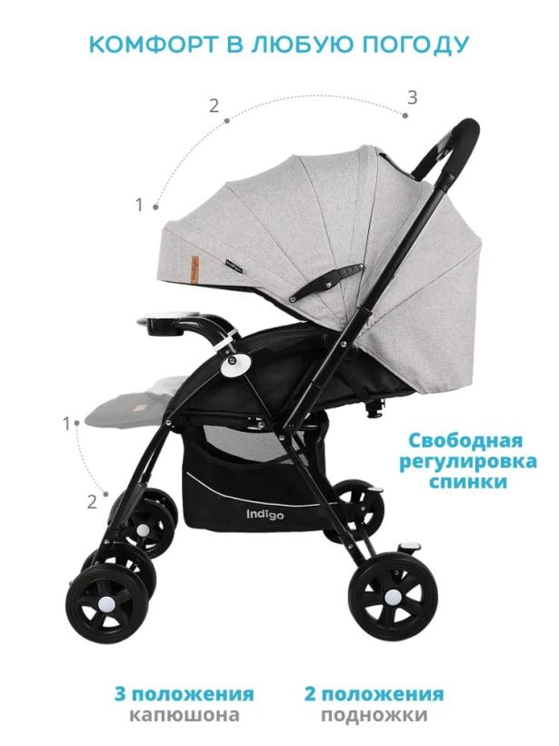 Прогулочная коляска с перекидной ручкой Indigo Milly светло-серый
