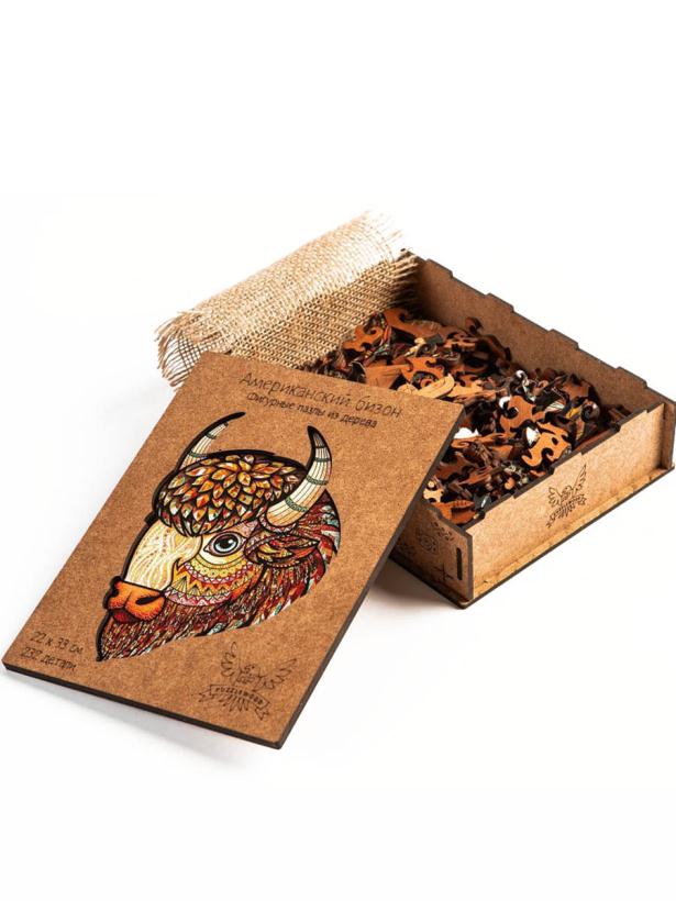 Деревянный пазл Puzzlewood "Американский Бизон", размер М 22х33 см 214 деталей