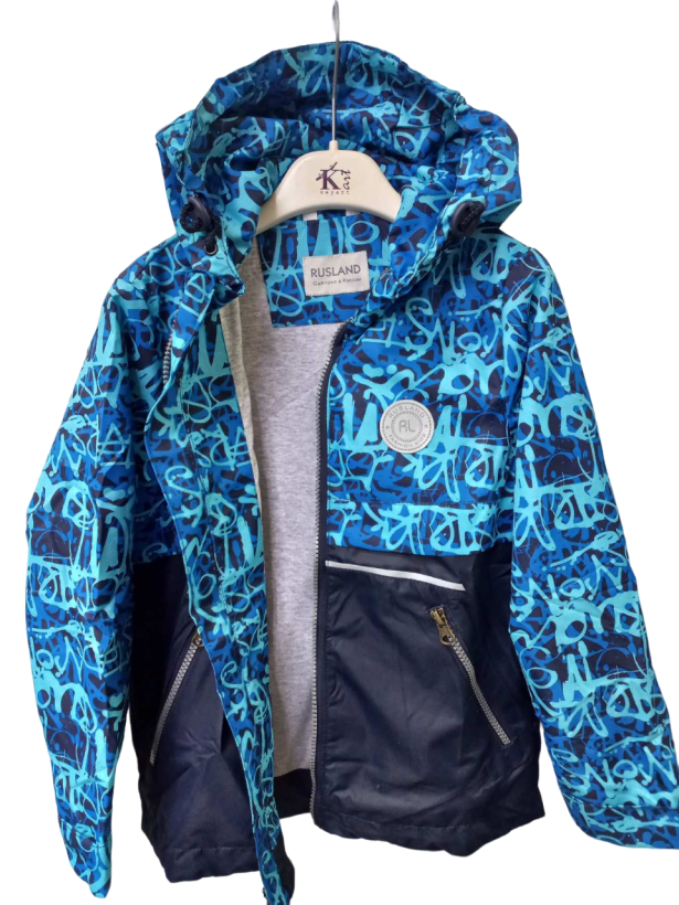 Ветровка для мальчика Граффити рост 104-128 см мембрана, бирюзовый