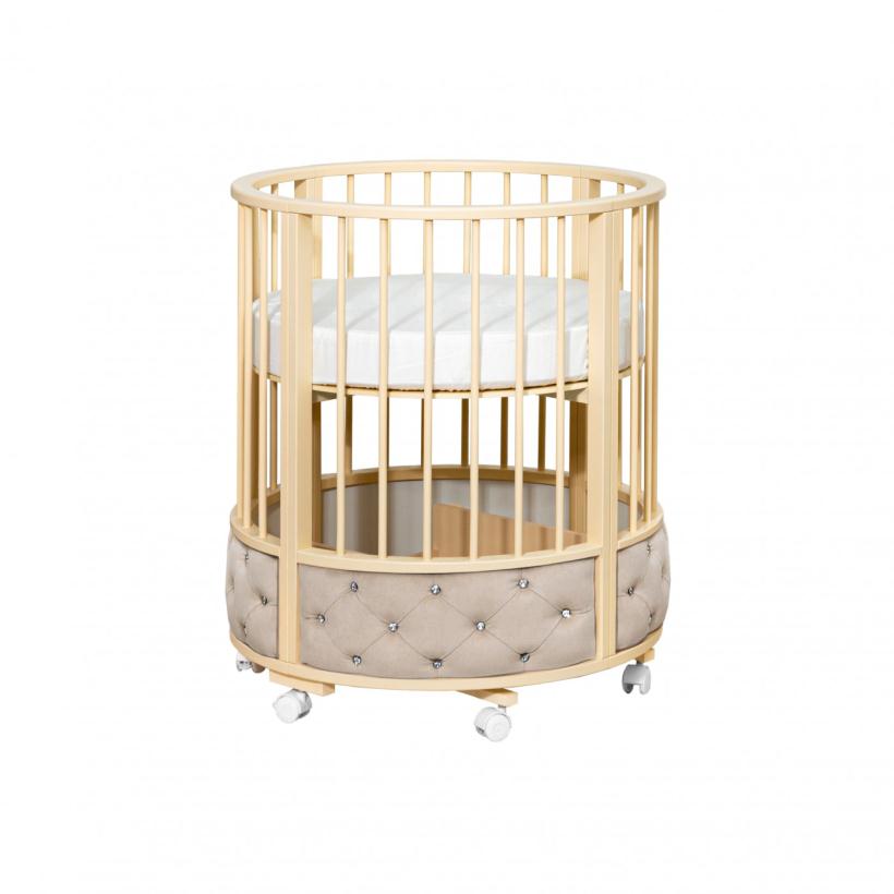 Кровать Островок уюта EVA VIP (велюр, стразы) поперечный маятник, колесо, капучино слоновая кость