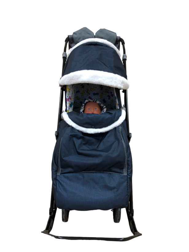 Санки-коляска Galaxy kids 1-1 Plus лен темно-синий