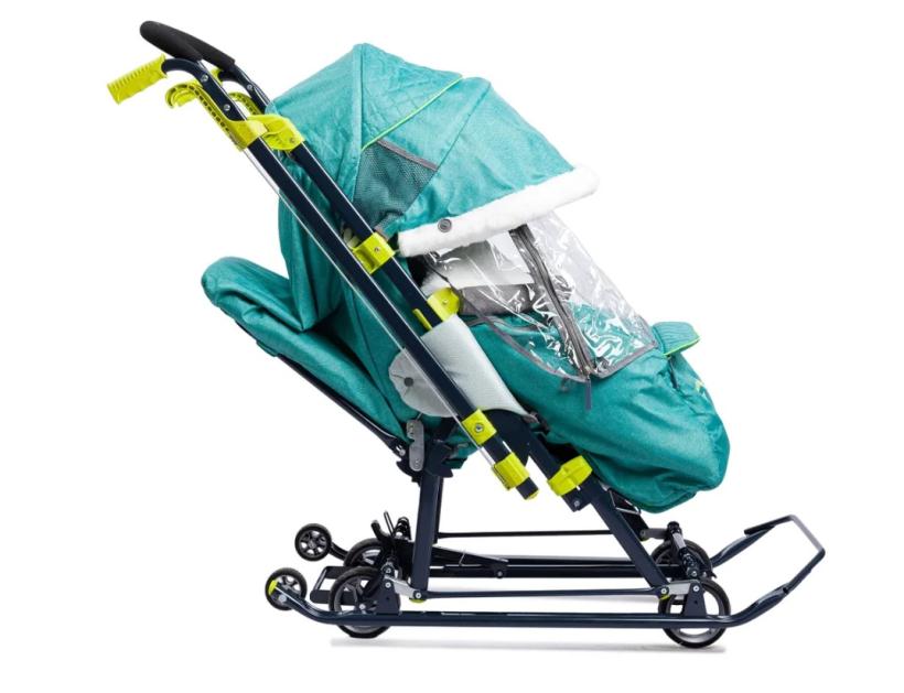 Санки коляска Ника детям 7-7 зеленый в джинсовом стиле