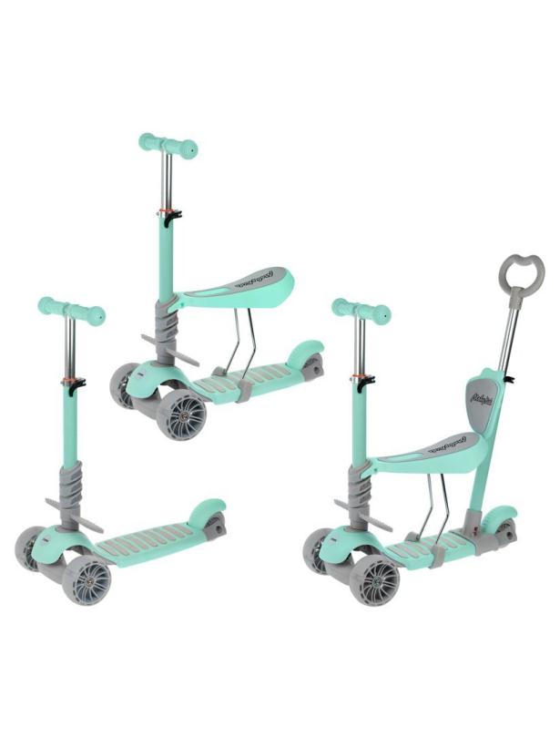 Самокат трехколесный Moby Kids Pony 3 в 1, светящиеся колеса, мятный