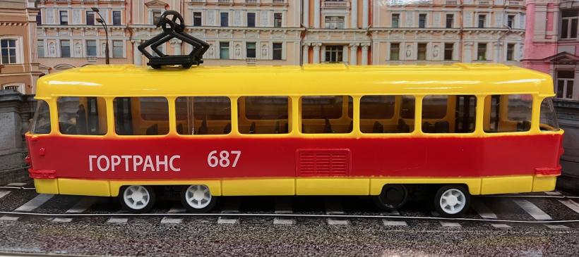 Трамвай Технопарк 17,5 см, открываются двери, пластик арт.2004I022-R