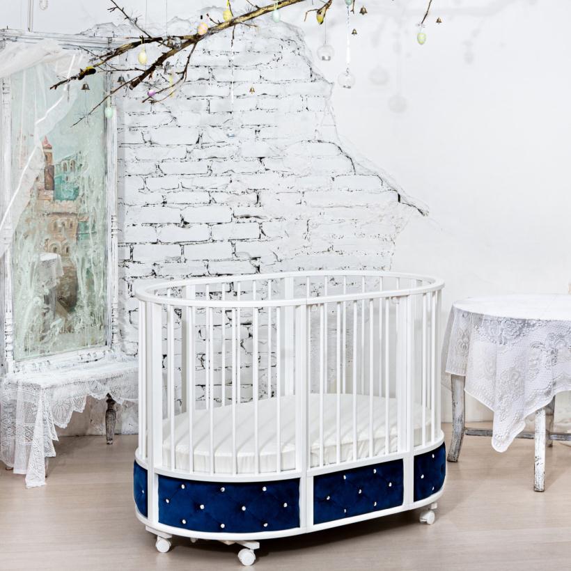 Кровать Островок уюта EVA декор VIP (велюр, стразы) поперечный маятник, колесо, цвет синий