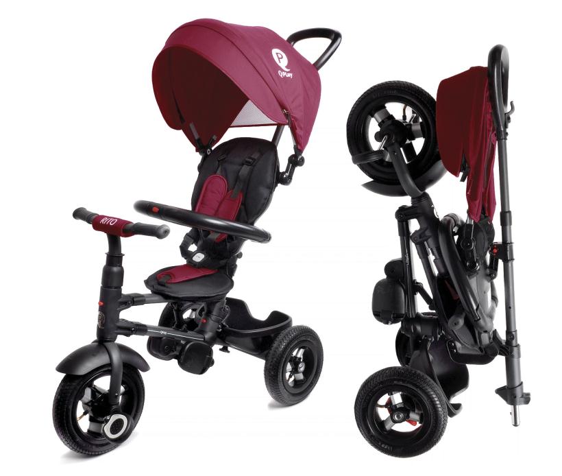 Велосипед трехколесный QPLAY RITO малиновый, складной, резиновые колеса 10"/8"