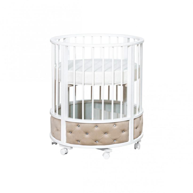 Кровать Островок уюта EVA декор VIP (велюр, стразы) поперечный маятник, колесо, капучино/белый