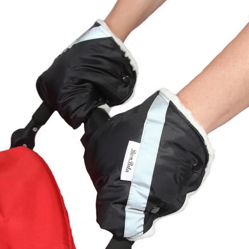 BAMBOLA Муфты-варежки для коляски шерстяной мех+плащевка 055В (черный)