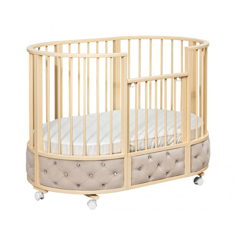 Кровать Островок уюта EVA VIP (велюр, стразы) поперечный маятник, колесо, капучино слоновая кость