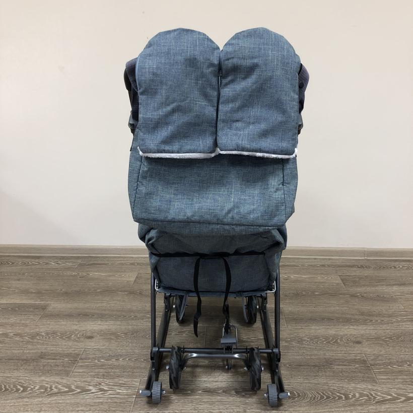 Санки-коляска Galaxy Snow kids 3-3С джинс серый с зеленым